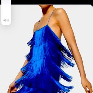 ZARA WOMAN NWT FW21 FRINGED MINI DRESS COBALT  REF: 0387/208